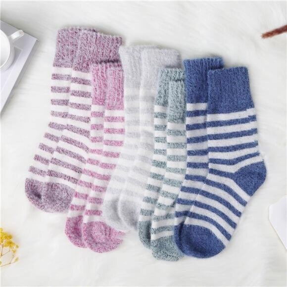 New 5 Pairs Fuzzy Soft Cozy Comfortable Socks for Women, Casual Sleep Comfy Sock - Picture 4 of 6